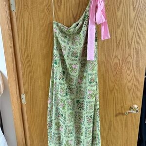 Floral Green Maxi Dress with Pink Accents